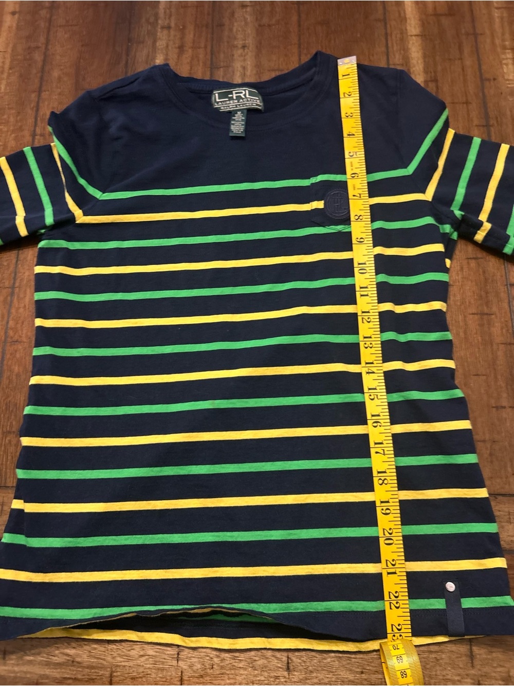 Lauren Active Ralph Lauren Striped Long Sleeve Shirt Women’s M Navy Green Yellow - Picture 8 of 9